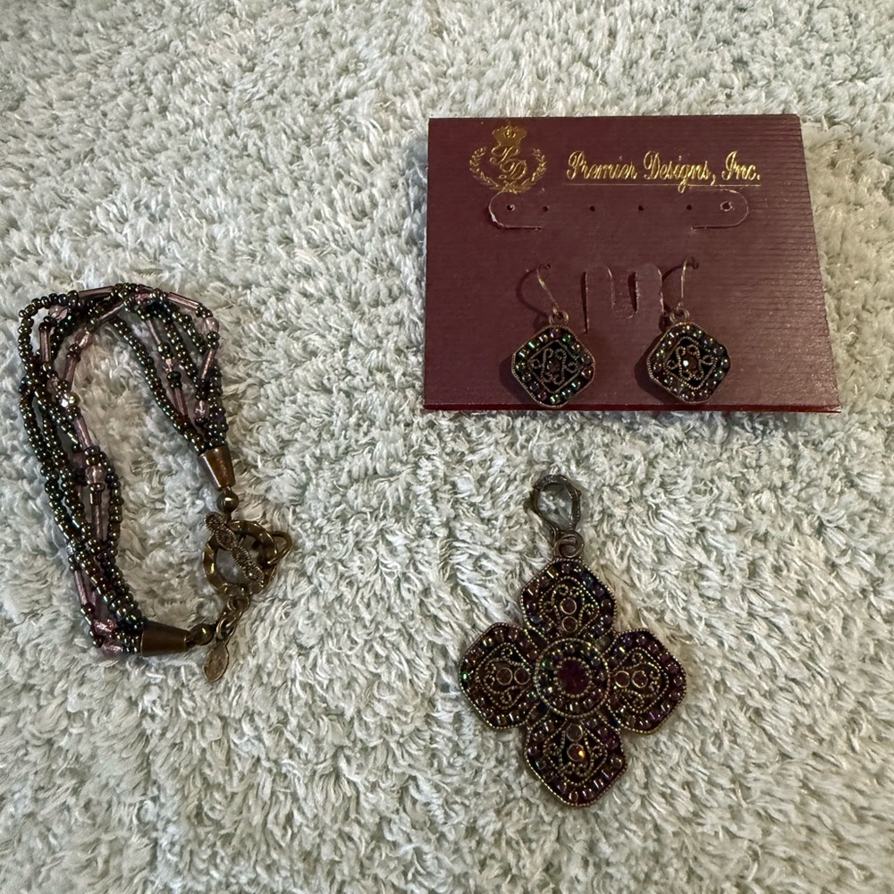 Premier Designs Gold and Black Earrings Set